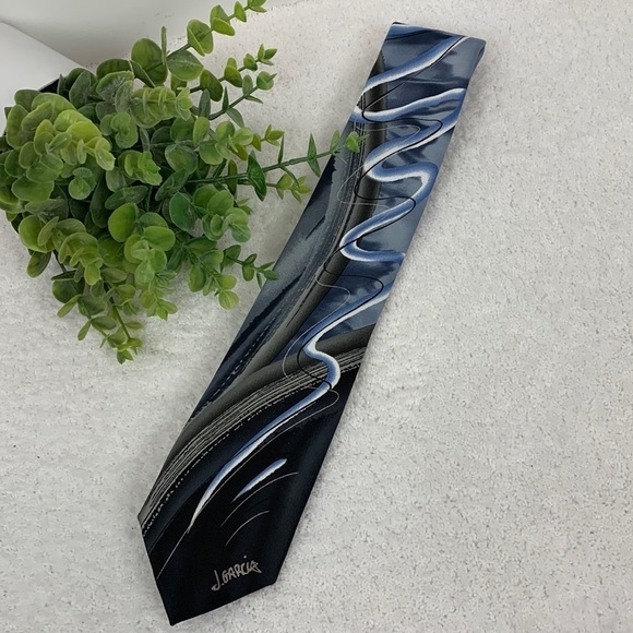 Wetlands II collectors edition J.Garcia blue/gray/black tones abstract art tie - Picture 1 of 6